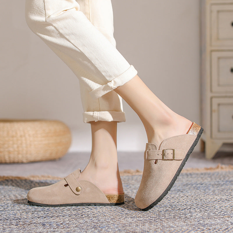 Mule-sabot cuir velours unisexe Nature