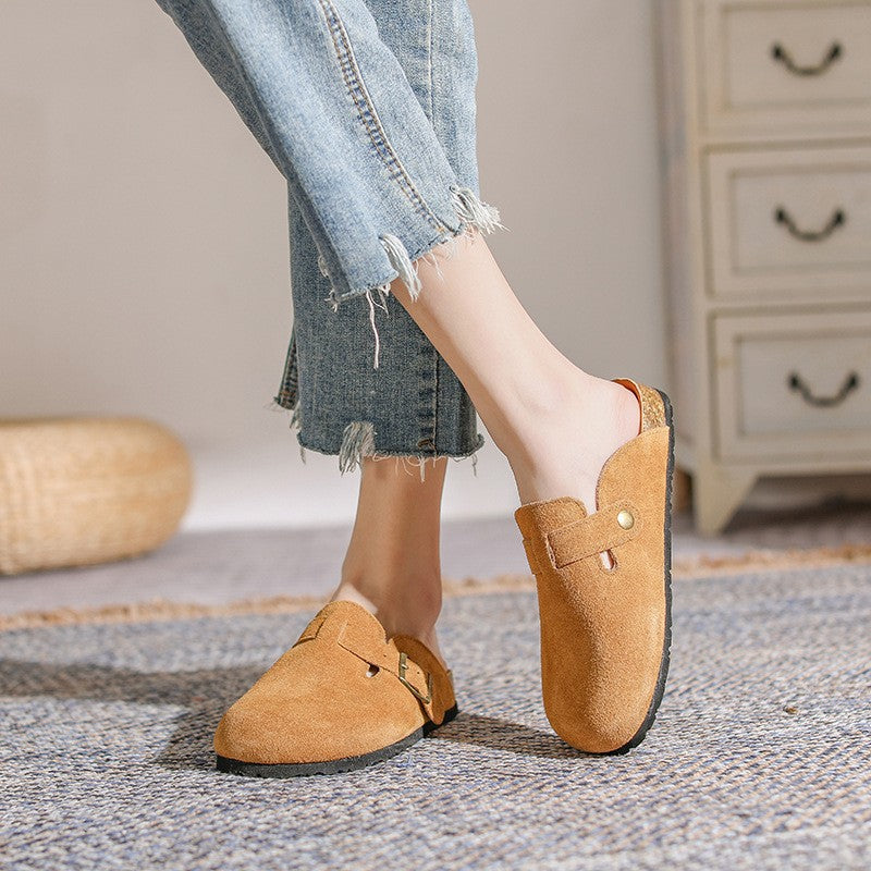 Mule-sabot cuir velours unisexe Nature