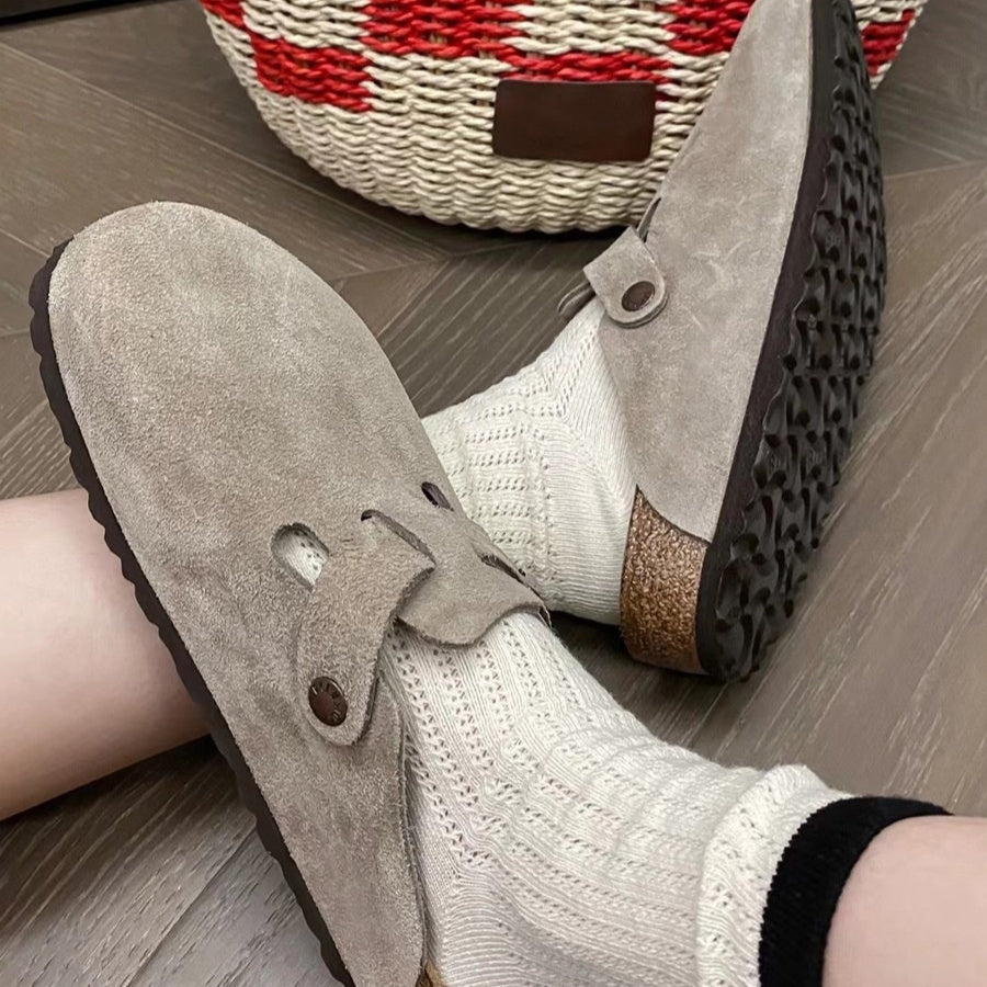 Mule-sabot cuir velours unisexe Nature