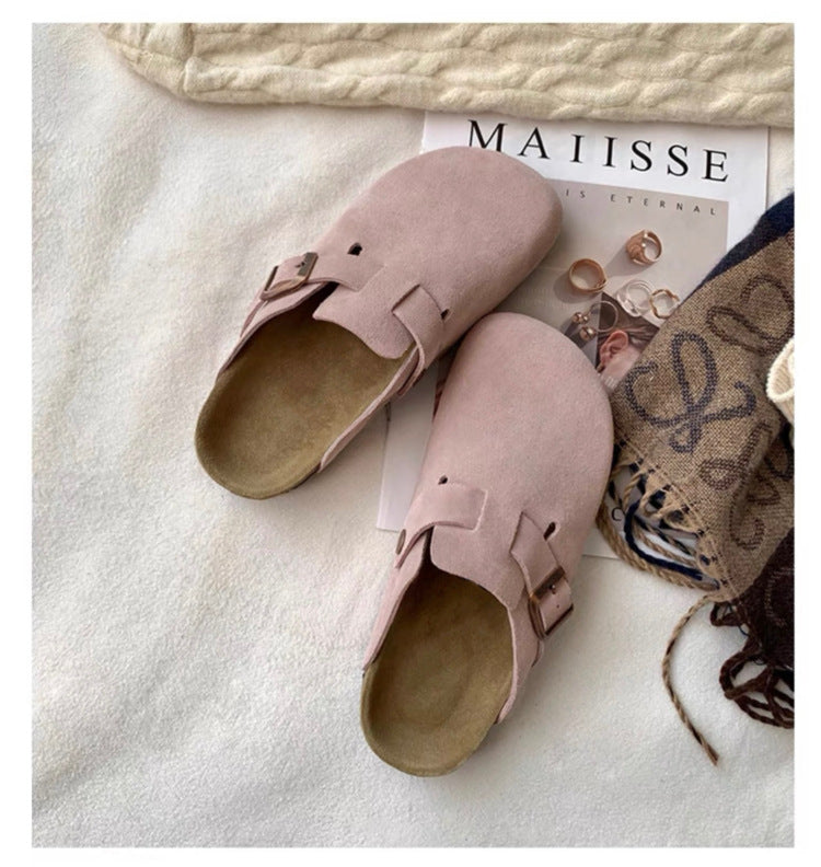 Mule-sabot cuir velours unisexe Nature