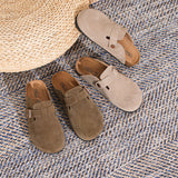 Men's And Women's Genuine Leather French Retro Closed Toe Half Slippers