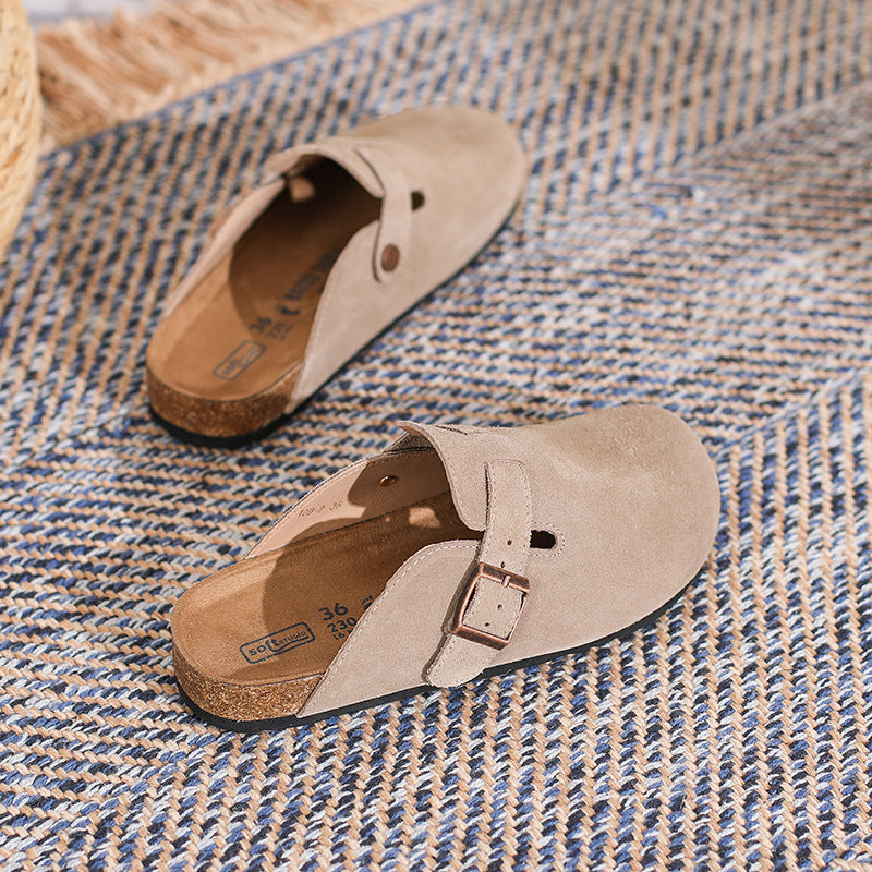 Mule-sabot cuir velours unisexe Nature