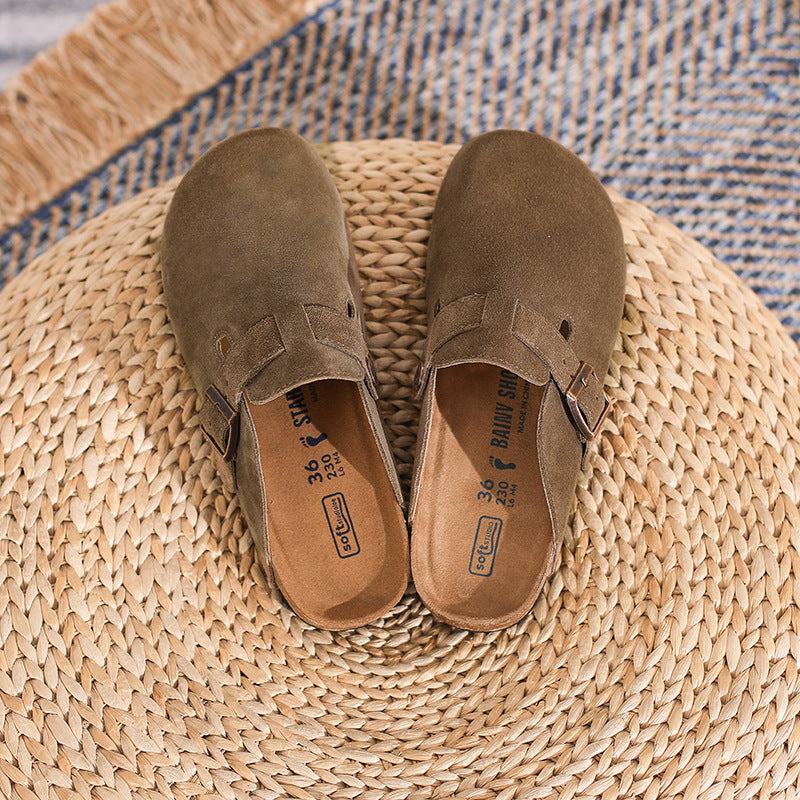 Mule-sabot cuir velours unisexe Nature